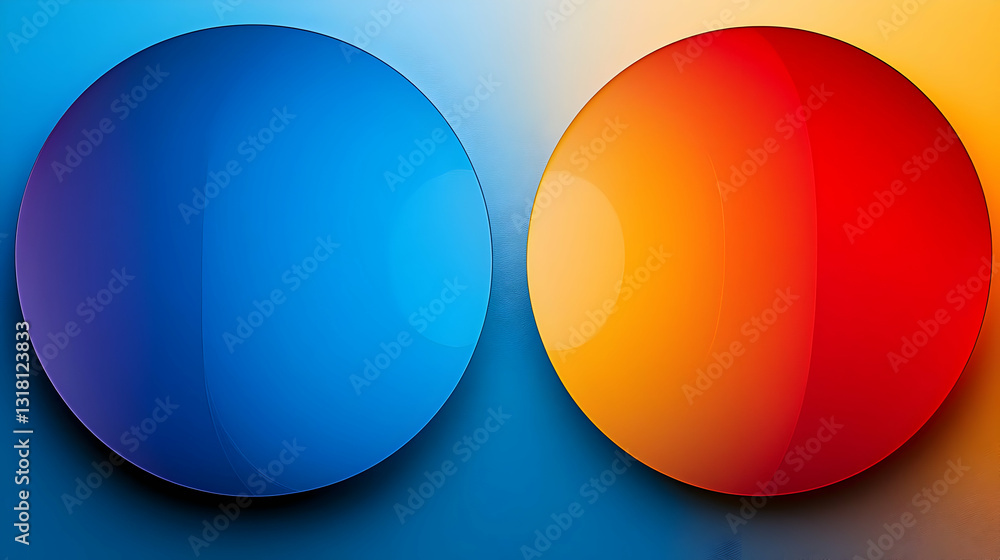 Poster two overlapping circles with vivid blue and orange gradient on a textured blue and gold background