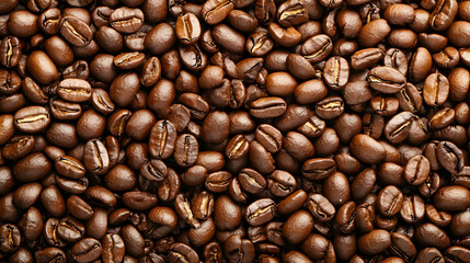 Fototapeta premium Close Up Shot Of Roasted Brown Coffee Beans Displaying Detailed Texture And Surface With Warm Lighting And Dark Background Highlighting Food