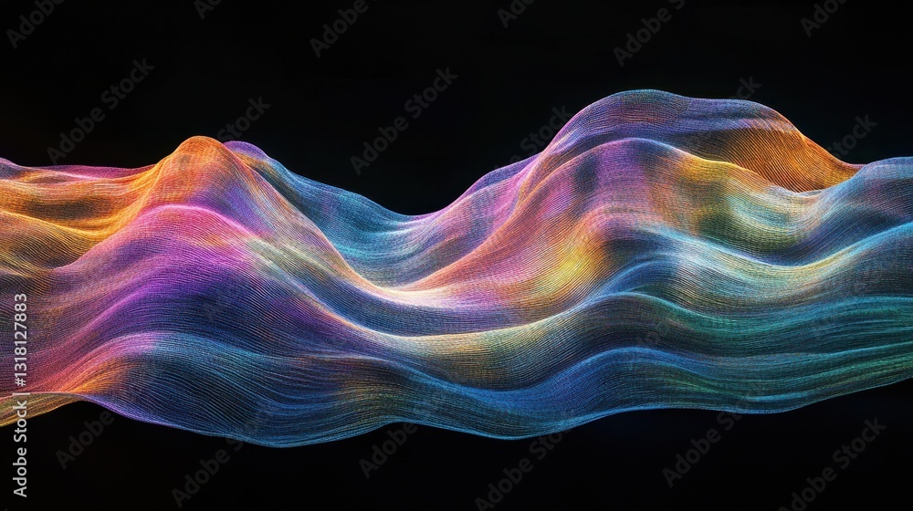Poster abstract multi-colored wave pattern on black background data visualization, technology, and design e