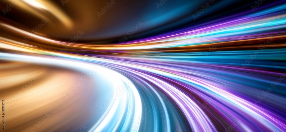 Poster abstract colorful light trails rushing by in a blur. motion concept use