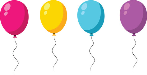 Colorful decorative balloons for Celebratory Events and Festivities. Balloon in cartoon style. Bunch of balloons for birthday and party. Vector Illustration.