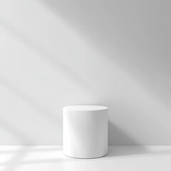 Minimalist White Cylinder Podium with Soft Shadow, Product Showcase Mockup