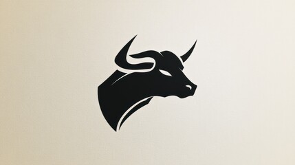 Bull head profile, strong, power, beige background, financial logo