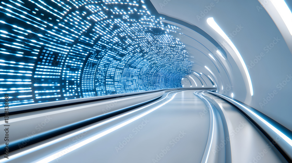 Aufkleber A futuristic tunnel illuminated by blue lights, featuring sleek lines and a smooth path, creating a sense of motion and modernity