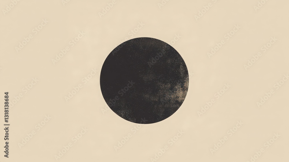 Poster textured black circle on light background for design minimalistic style
