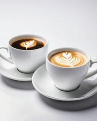 Two cups of coffee, photography, illustration, minimalism, relaxation, design.