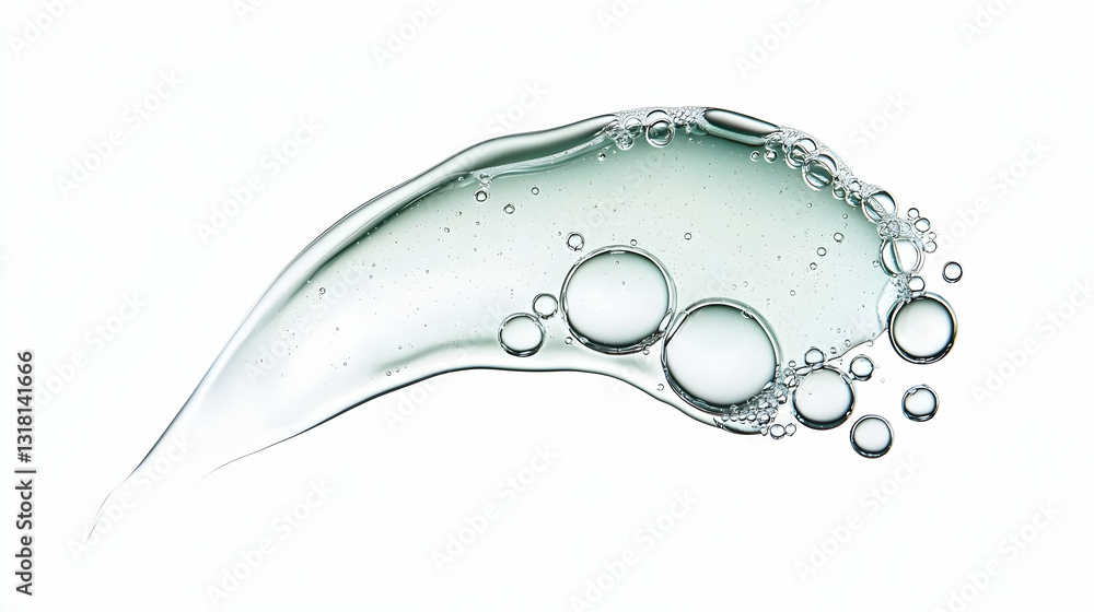 Poster dynamic splash of refreshing clear water with bubbles on a clean white background