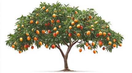 Fototapeta premium Ripe mangoes on tree, orchard, summer harvest, food
