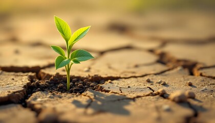 A young plant emerges from cracked earth, symbolizing hope and resilience on World Environment Day