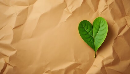 Heart-shaped green leaf on textured recycled paper, representing environmental awareness for World Environment Day