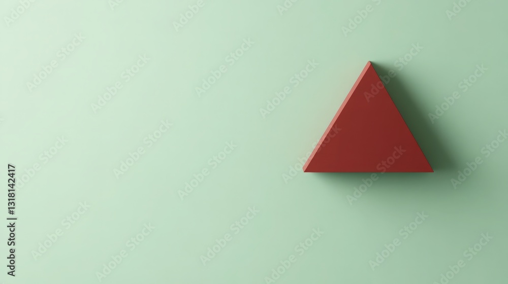 Poster geometric composition featuring a red triangle casting a soft shadow against green backdrop