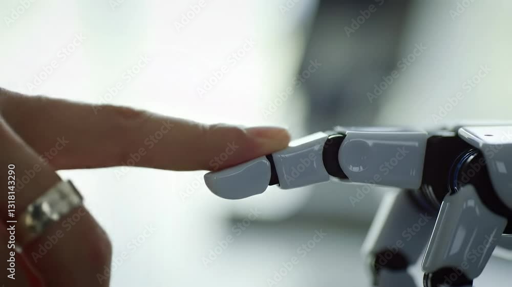 Poster a close-up of an advanced robotic hand in a modern environment, showcasing its precision and technol