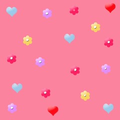 Cute seamless pattern with pastel hearts and flowers on pink background, perfect for Valentine&rsquo;s Day, kids designs, greeting cards, kawaii wallpaper and romantic social media.