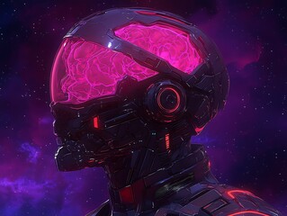 Glowing Brain Helmet in Space