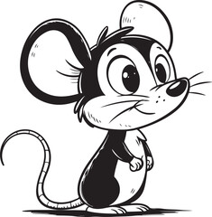 Cartoon mouse, black and white illustration