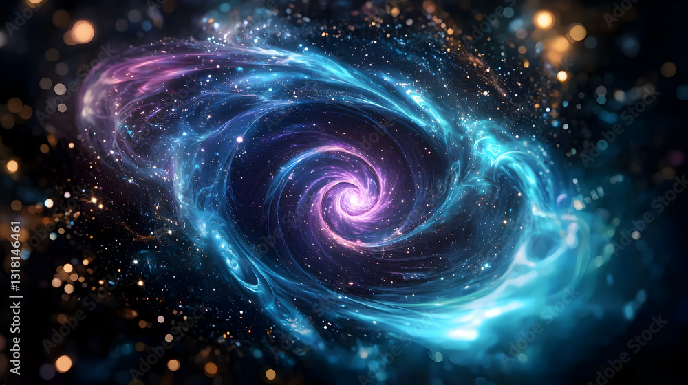 Poster vivid colors of deep space spiral galaxy in a vast universe with sparkling stars and colorful nebula