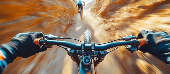 Mountain Biking Pov on Dirt Trail with Motion Blur and Friend Ahead