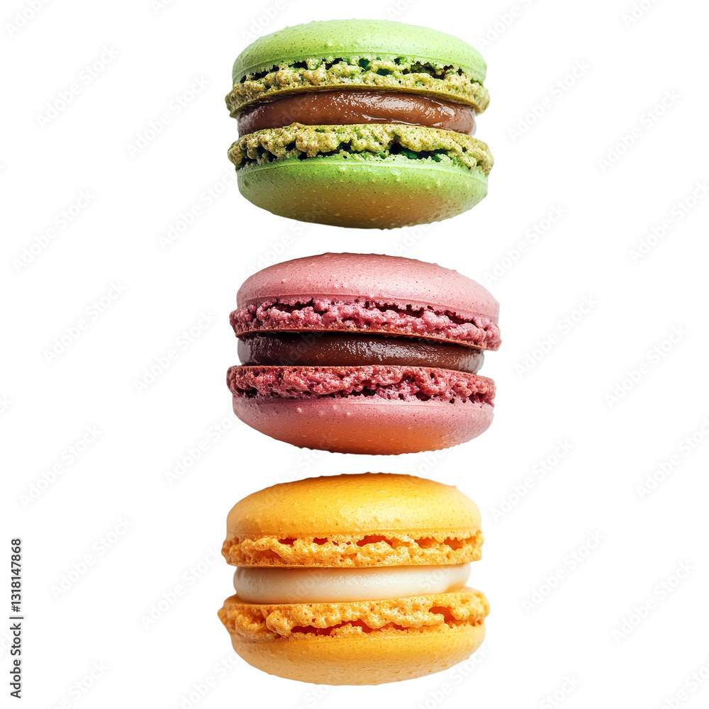 Poster colorful assortment of macaroons stacked on a transparent background showcasing delightful flavors a