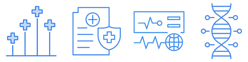 Obraz premium Health and Medicine Icons Representing Medical Care, Technology, and Research for Health-Related Graphics