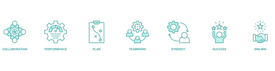 Partnership banner web icon vector illustration concept with icon of collaboration, performance, plan, teamwork, synergy, success, win-win