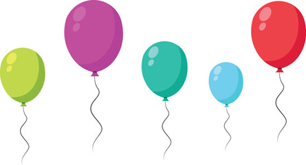 Colorful decorative balloons for Celebratory Events and Festivities. Balloon in cartoon style. Bunch of balloons for birthday and party. Vector Illustration.