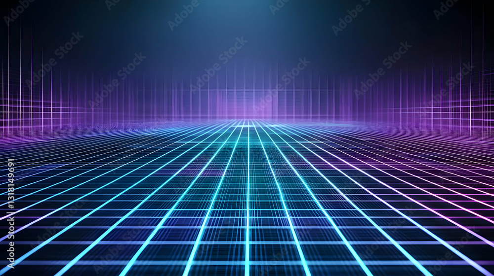 Aufkleber abstract digital grid with blue and purple gradient displaying cyberpunk design