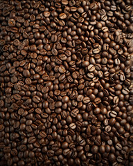 A steaming cup of coffee surrounded by scattered coffee beans.