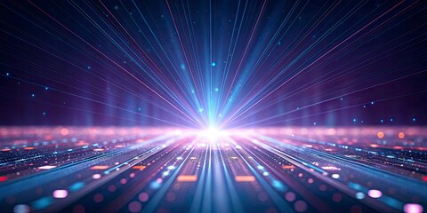 Obraz premium A stunning abstract composition of floating digital data points and radiant light beams, symbolizing the power of AI