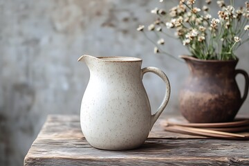 Elegant Cream Pitcher on Rustic Wooden Table