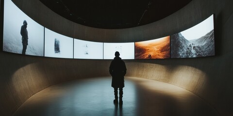 Immersive Digital Narrative Curved Multimedia Experience Showcasing Cinematic Visual Storytelling in Cutting-Edge Art Installation Environment