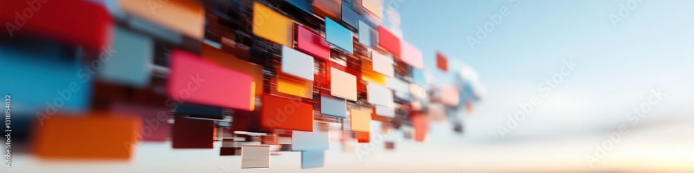 Poster Immersive Data Visualization Dynamic Geometric Pixels in Motion - Next-Gen Digital Transformation and AI-Powered Creative Technology Landscape