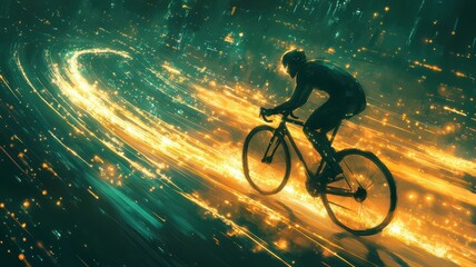 Dynamic Cyclist in Motion with Light Trails Creating Exciting Atmosphere