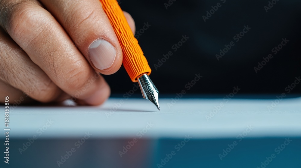 Poster minimalist legal precision ergonomic fountain pen signing authentic business contracts - next-gen pr