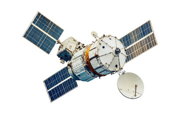 Space satellites orbiting in space communication on transparent background