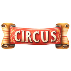 Cute circus concept. A vibrant, ornate banner displaying the word "CIRCUS," evoking the excitement and thrill of circus performances.