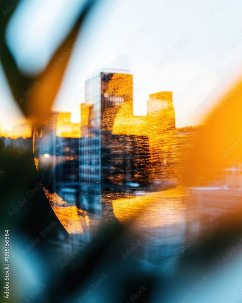 Poster urban dynamic fusion blurred cityscape symmetry - innovative visual storytelling in modern architect