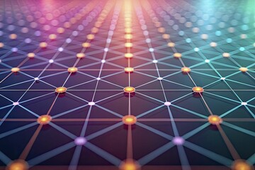 Futuristic abstract composition of niche credit ecosystems with dynamic blockchain grids, soft luminous tokens, and vibrant, diffused color splashes.