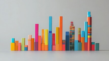 Fototapeta premium Conceptual bar chart made of colorful blocks for data visualization and statistics