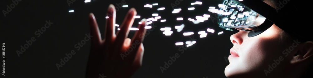 Poster Immersive Gen Z Tech Interaction Holographic UI Experience Showcasing Futuristic Digital Interface Design for Next-Generation Augmented Reality Engagement