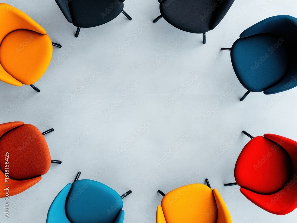 Poster chromatic collaboration minimalist design innovation in modern workspace seating - dynamic color the