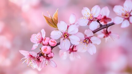 Naklejka premium Delicate branches of cherry blossoms in soft hues of pink