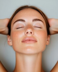 Naklejka premium Minimalist Self-Care Serenity Soft-Lit Wellness Portrait Capturing Mindful Relaxation, Gen Z Skincare and Mental Health Rejuvenation Aesthetic