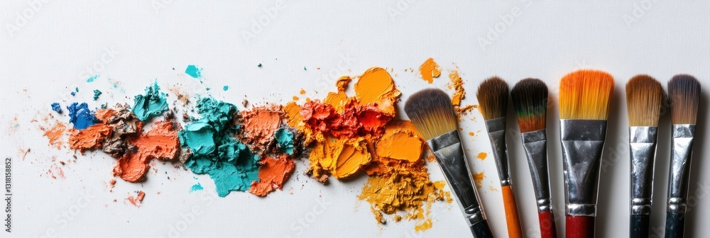 Poster vibrant creative expression crushed pigment color palette with professional artist brushes - innovat