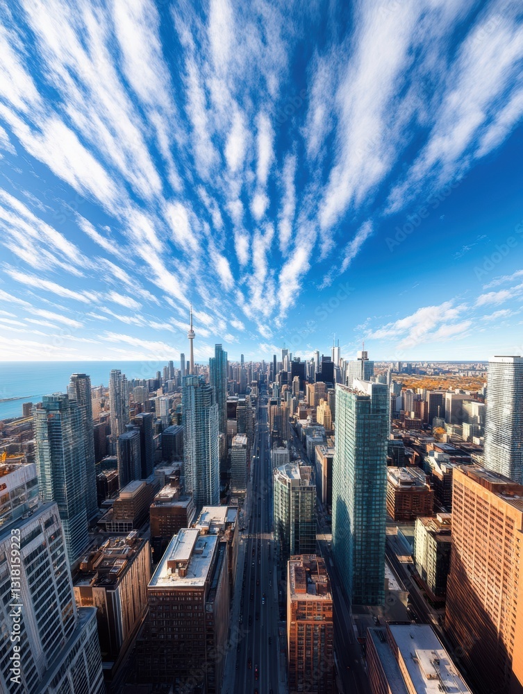 Aufkleber future forward urban dynamics aerial cityscape visualization of sustainable metropolitan growth and 