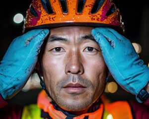 Urban Mobility Revolution Resilient Gen X Cyclist Navigating Nighttime City Dynamics with High-Visibility Tech and Purposeful Performance Gear