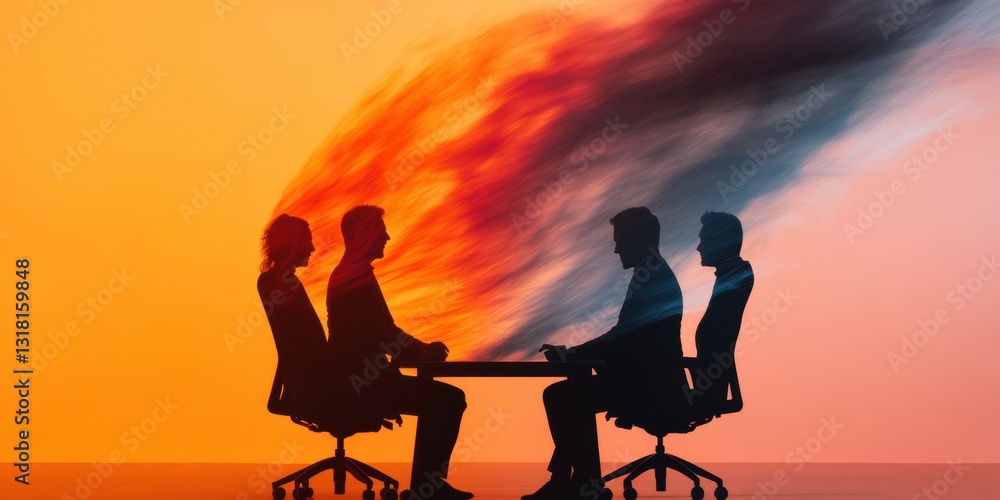 Aufkleber transformative workplace dynamics silhouetted professionals navigate intense collaborative tensions 