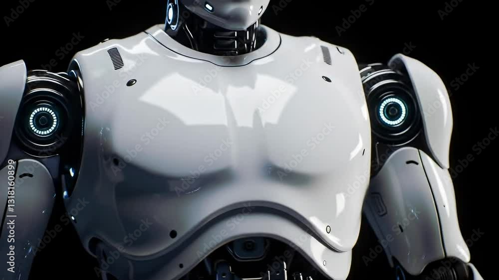 Poster futuristic humanoid robot with sleek design and advanced technology showcasing high-tech features in