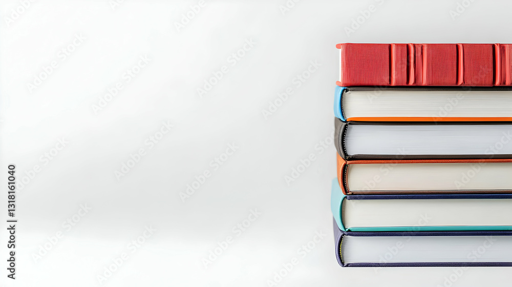 Aufkleber stack of colorful books with varied spines on a clean white background in a top view minimalist educ