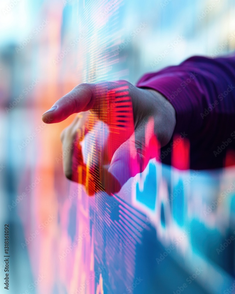 Poster Futuristic FinTech Visualizer Dynamic Data Analytics with Holographic Interface - Immersive Business Intelligence and Next-Gen Financial Trend Mapping