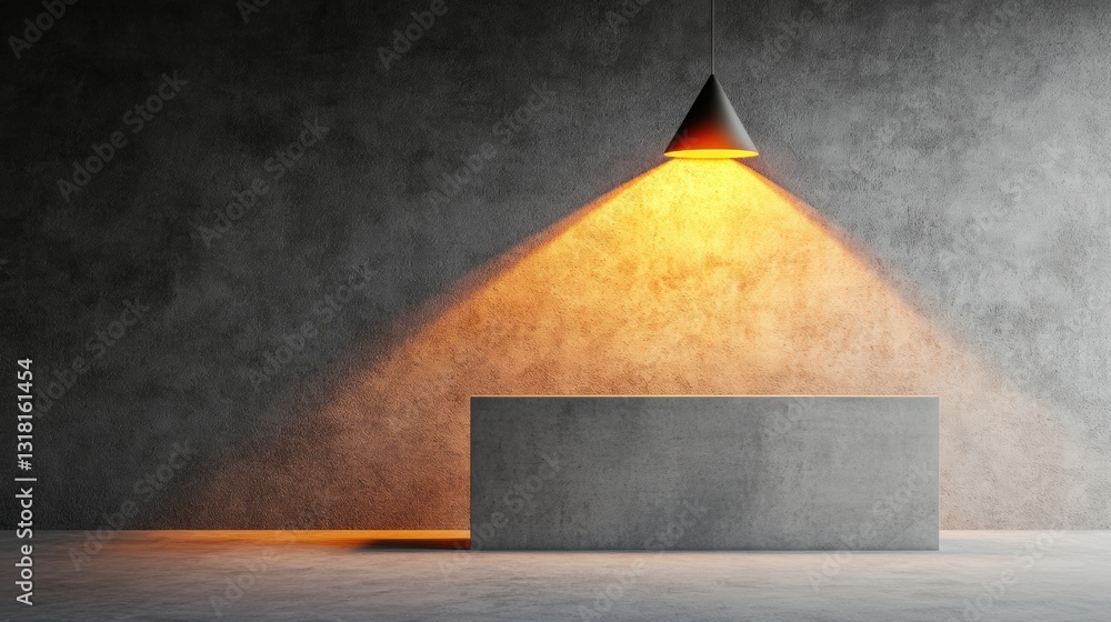 Poster brutalist minimalism sculptural concrete reception design with dramatic lighting - innovative corpor